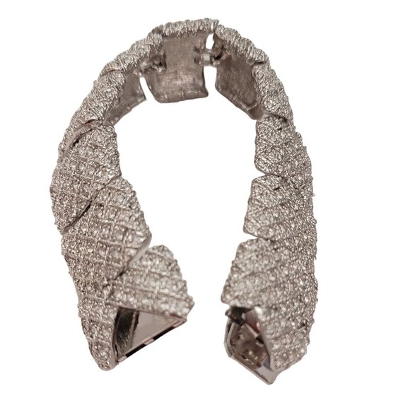 Hutton Wilkinson Silver Tone Clear Pave Rhinestone Panel Bracelet, E785 - Picture 6 of 12